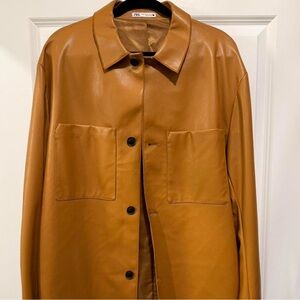 Zara Men's Brown vegan Leather Shirt Jacket